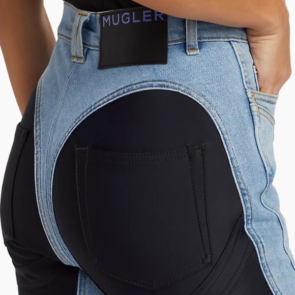 Mugler Spiral Mix Media Black & Denim Jeans Size 12
